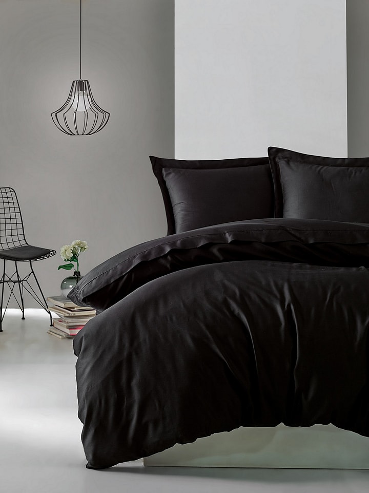 Elizabed Komplet pościeli satynowej "Elegant" w kolorze czarnym rozmiar: 155x220 cm