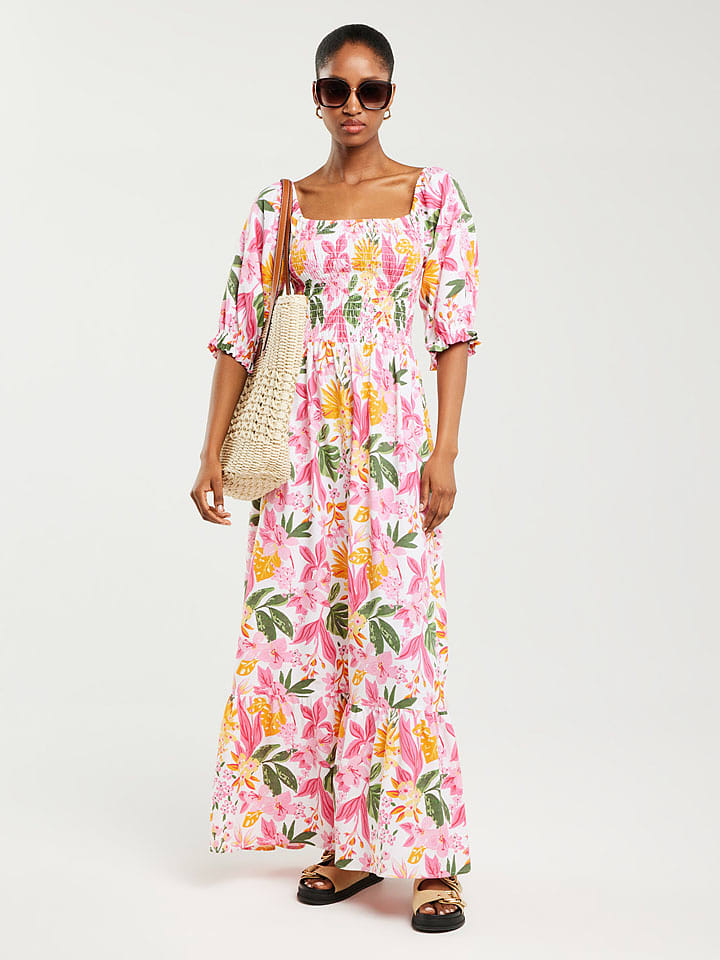 BIG STAR Sukienka "Dinova" w kolorze białym ze wzorem rozmiar: L