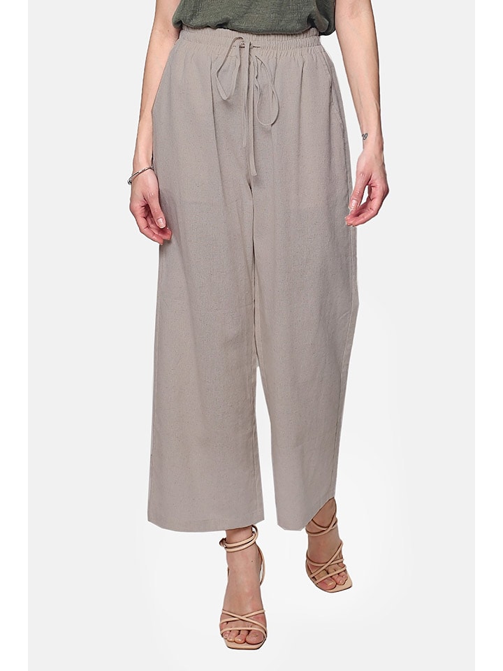 Le Jardin du Lin Lniane spodnie w kolorze beżowym rozmiar: 42