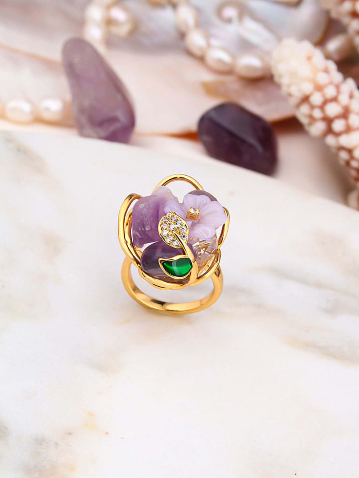 Pierres delicates Pozłacany pierścionek z perłą i kamieniami szlachetnymi rozmiar: onesize