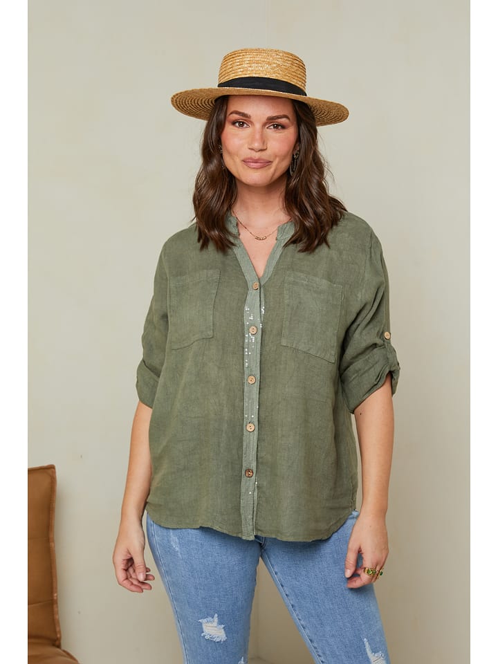 Curvy Lady Lniana bluzka w kolorze khaki rozmiar: 40/42