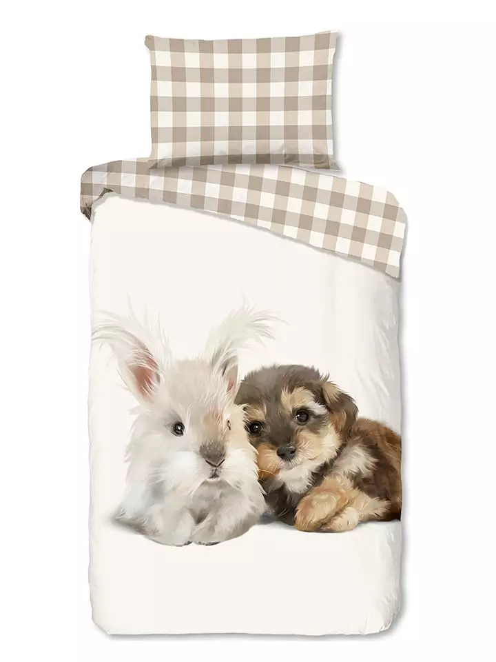 Good Morning Komplet pościeli flanelowej "Cute" w kolorze beżowym rozmiar: 135x200 cm