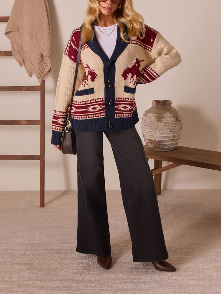 Milan Kiss Kardigan w kolorze kremowo-granatowo-czerwonym rozmiar: M