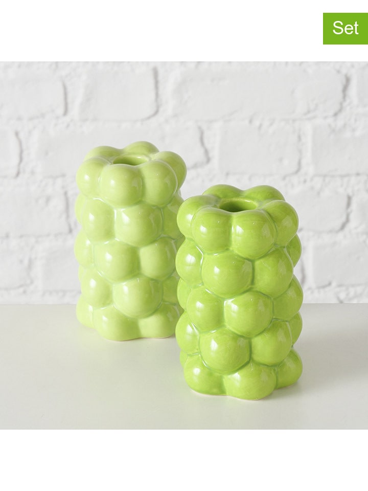 Boltze Świeczniki (2 szt.) "Verdura" w kolorze zielonym - wys. 12 cm rozmiar: onesize