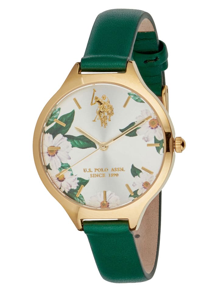 U.S. Polo Assn. Zegarek kwarcowy w kolorze złoto-ciemnozielono-białym rozmiar: onesize