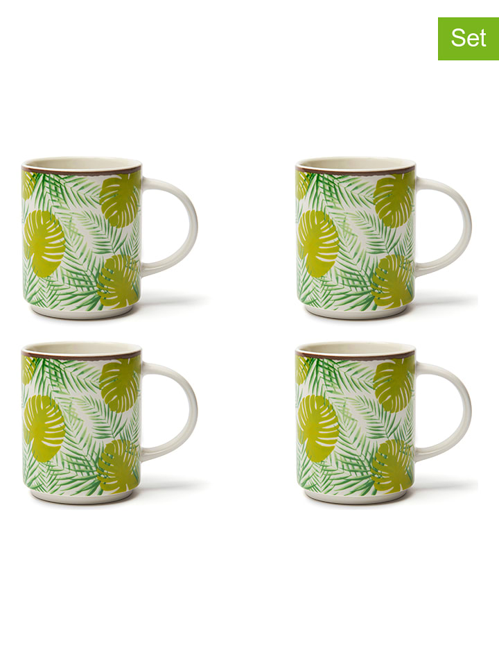 Trendy Kitchen by EXCÉLSA Kubki (4 szt.) "Foliage" w kolorze zielonym do kawy - 300 ml rozmiar: onesize