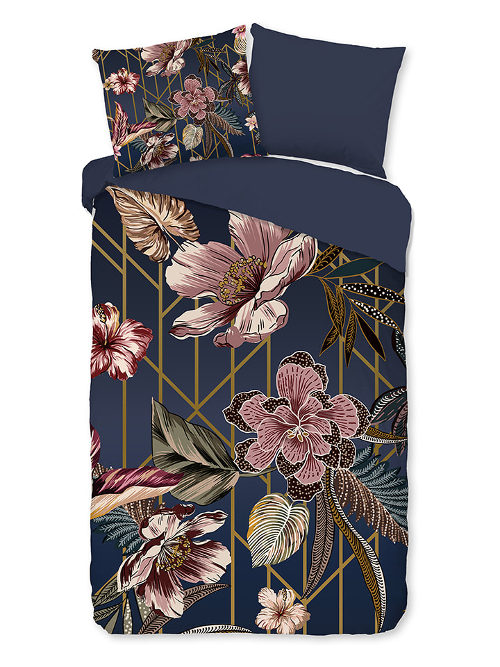 Pure Komplet pościeli "Jos" w kolorze granatowo-jasnoróżowym z mikrofibry rozmiar: 140x220 cm