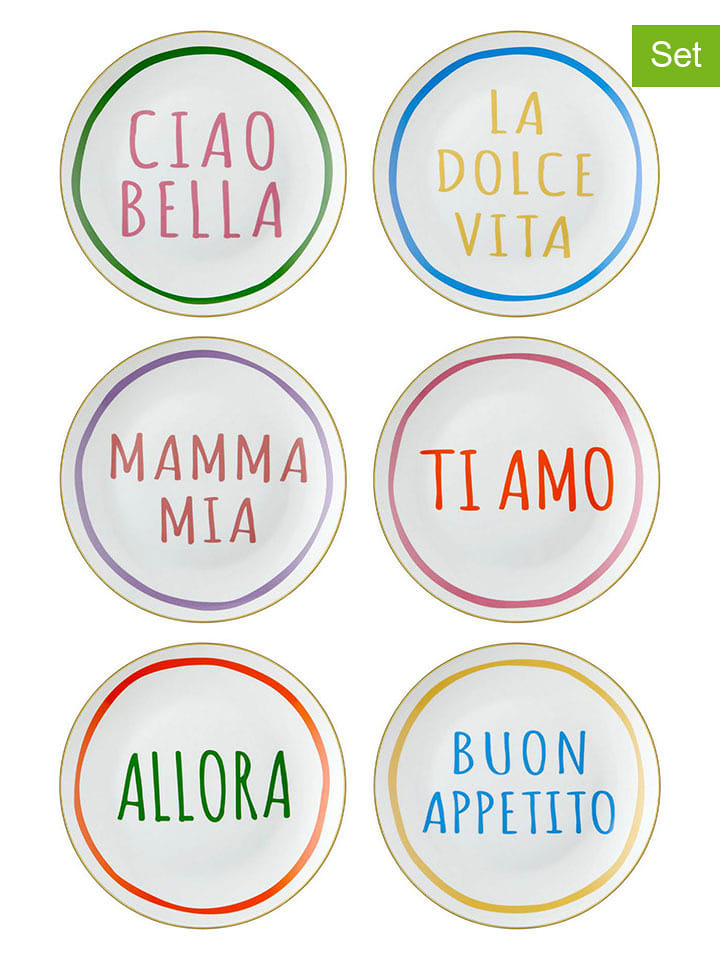 Violeta Home Talerzyki deserowe (6 szt.) w kolorze białym ze wzorem - Ø 20 cm rozmiar: onesize