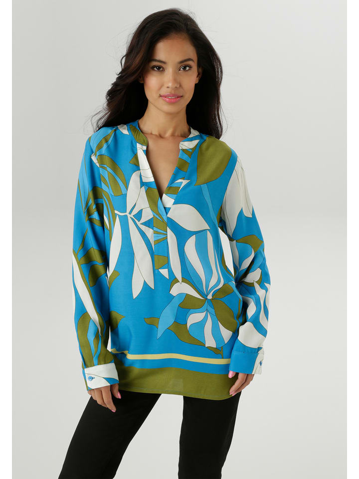 Aniston Bluzka w kolorze oliwkowo-biało-niebieskim rozmiar: 48