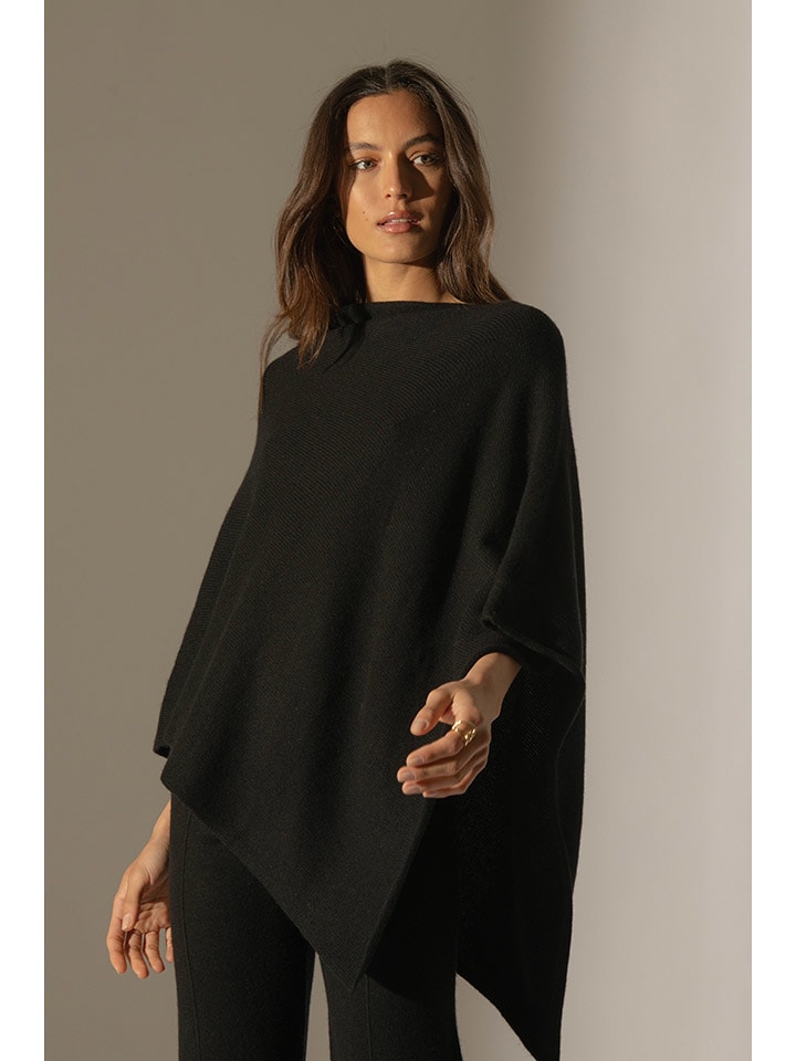 Perfect Cashmere Kaszmirowe ponczo w kolorze czarnym rozmiar: M
