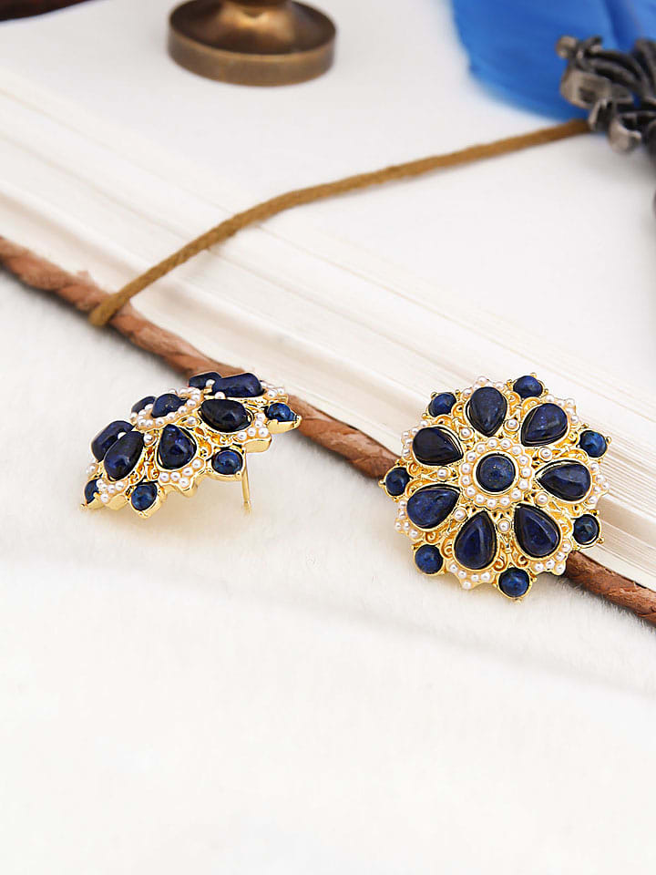 Pierres de Jade Pozłacane kolczyki-wkrętki z perłami i lapis lazuli rozmiar: onesize