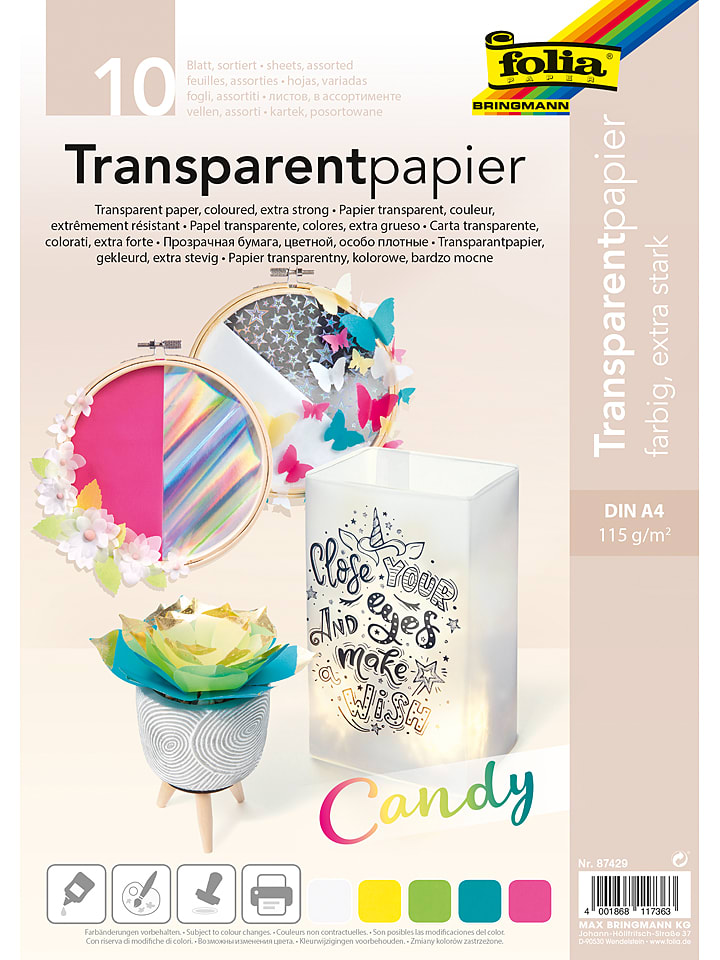 folia PAPER Papier transparentny (10 szt.) "Candy" - A4 rozmiar: onesize