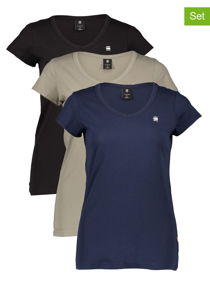 G-Star Koszulki (3 szt.) w kolorze granatowo-oliwkowo-czarnym rozmiar: L