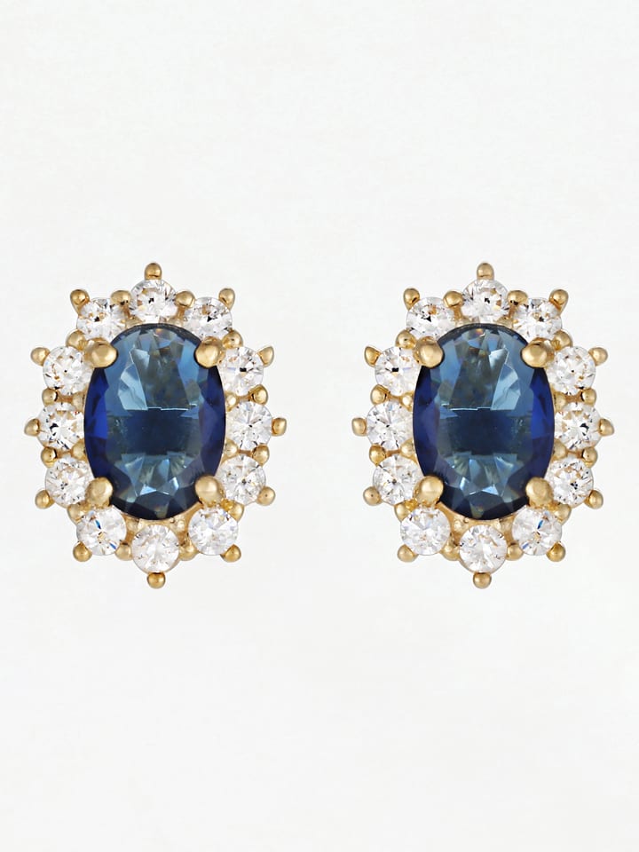 OR ÉCLAT Złote kolczyki-wkrętki "Brela" z cyrkoniami i szafirami rozmiar: onesize