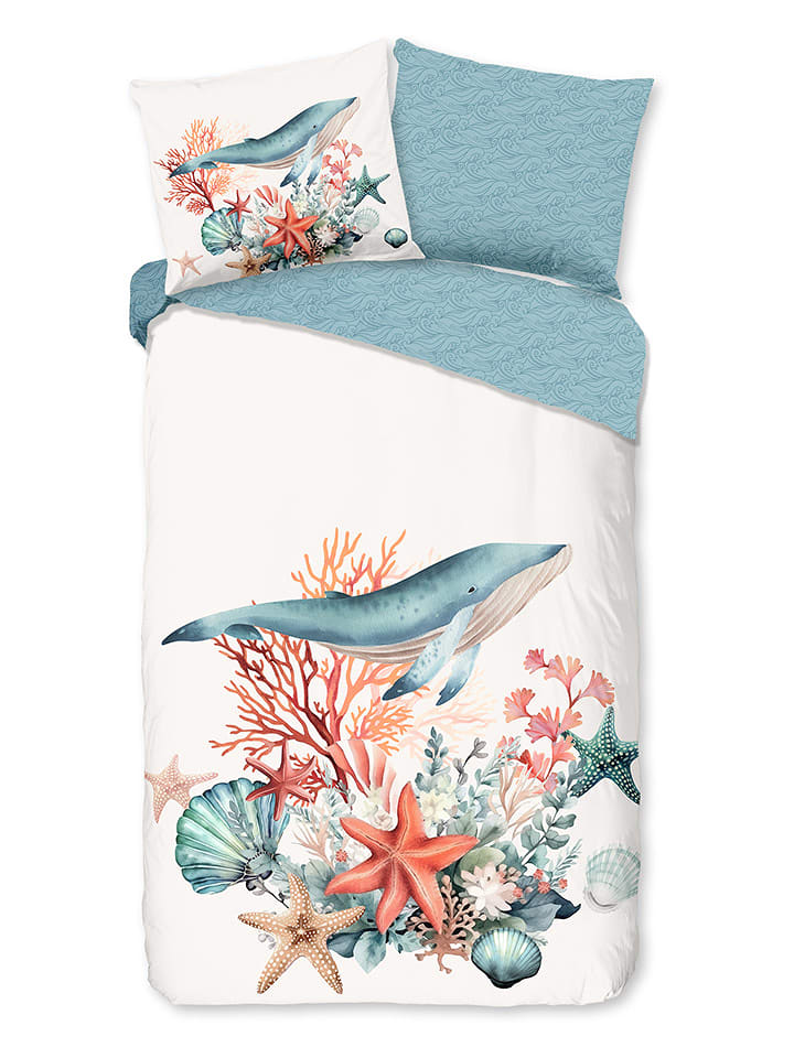 Good Morning Komplet pościeli "Ocean" w kolorze niebiesko-kremowym rozmiar: 155x220 cm