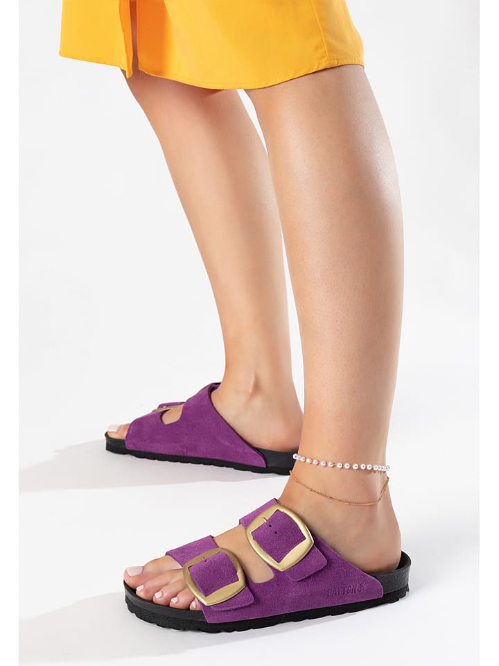 BAYTON Skórzane klapki "Alicante" w kolorze czarno-fioletowym rozmiar: 38