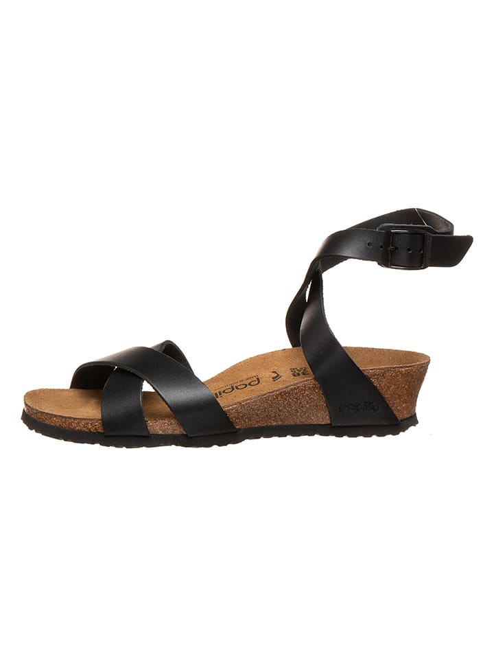 Papillio Skórzane sandały "Lola" w kolorze czarnym na koturnie rozmiar: 39