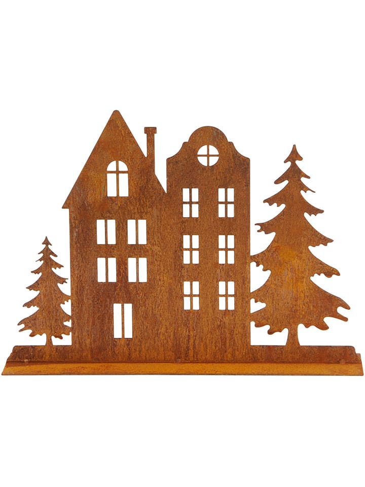 POSIWIO Dekoracja "Houses with trees" w kolorze jasnobrązowym - 39,5 x 28 x 10 cm rozmiar: onesize