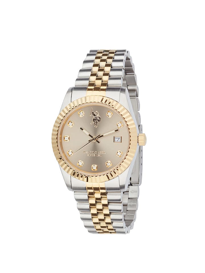 U.S. Polo Assn. Zegarek kwarcowy w kolorze beżowo-złoto-srebrnym rozmiar: onesize