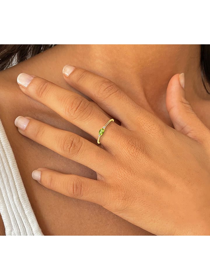 Les Petites Précieuses Pozłacany pierścionek z cyrkoniami i perydotem rozmiar: 60