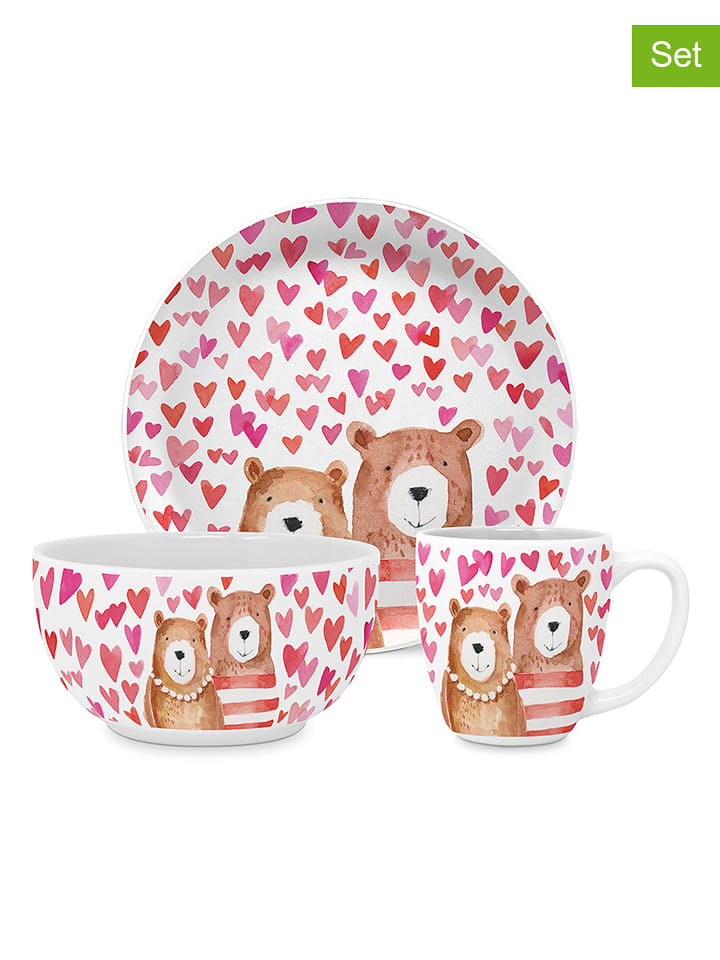 ppd 3-częściowy zestaw naczyń "Love Bears" w kolorze różowo-czerwonym rozmiar: onesize