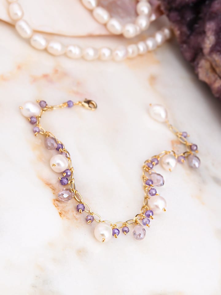 L'Atelier de Gaia Pozłacana bransoletka z ametystem i perłami rozmiar: onesize