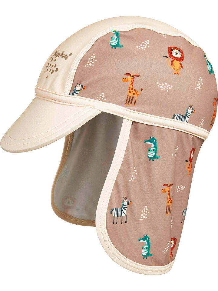 Playshoes Czapka w kolorze jasnobrązowo-kremowym z osłoną karku rozmiar: 49 cm