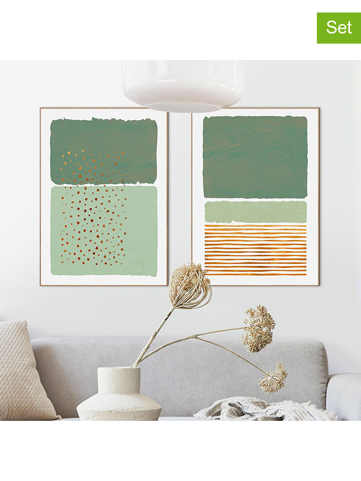 Orangewallz Druki artystyczne (2 szt.) "Colours, Dots & Stipes" w ramce rozmiar: 50x70 cm