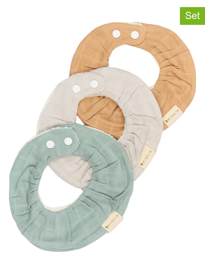 FABELAB Śliniaczki (3 szt.) "Galaxy" w kolorze zielono-beżowo-pomarańczowym - 0+ rozmiar: onesize