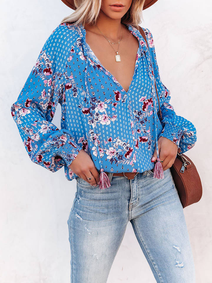 Milan Kiss Bluzka w kolorze niebieskim ze wzorem rozmiar: M