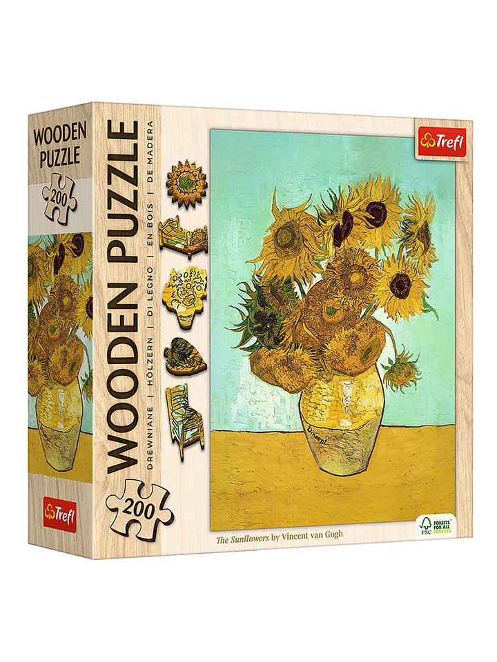 Trefl 200-częściowe drewniane puzzle "Sunflowers - Vincent van Gogh" - 6+ rozmiar: onesize
