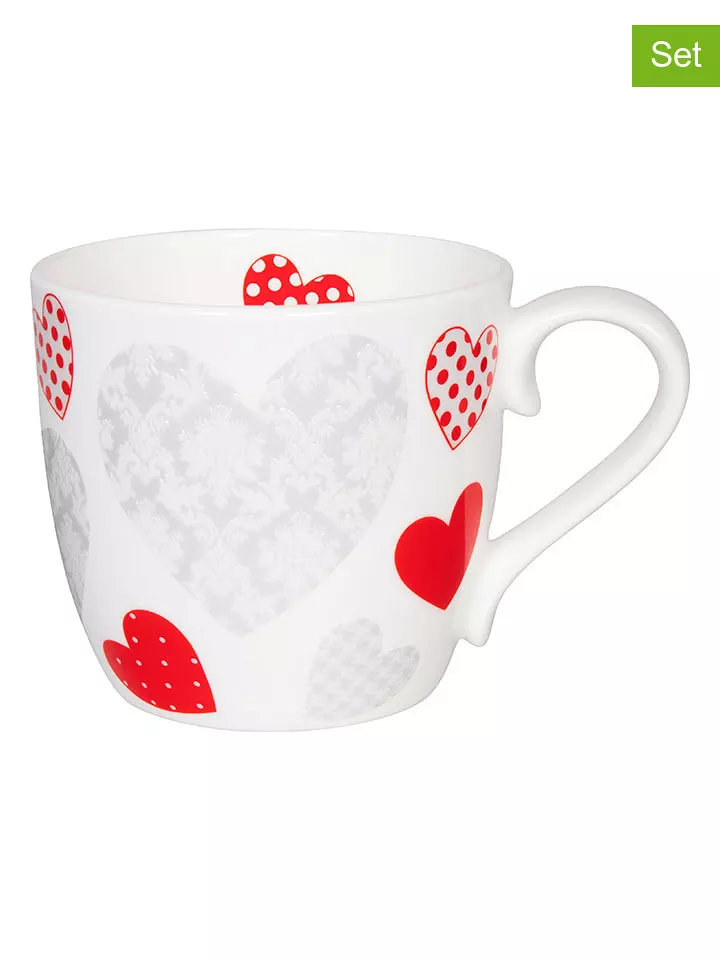 Könitz Kubki jumbo (2 szt.) "Feel the Love" w kolorze biało-czerwonym - 450 ml rozmiar: onesize