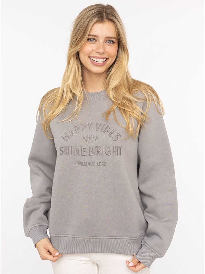 Zwillingsherz Bluza "Happy Vibes" w kolorze szarym rozmiar: L/XL