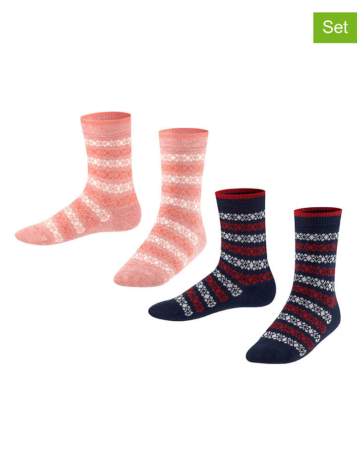 ESPRIT Skarpety (2 pary) "Geo Pattern" w kolorze granatowo-jasnoróżowym rozmiar: 31-34