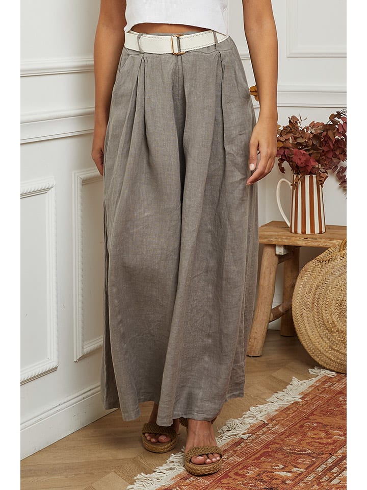 La Compagnie Du Lin Lniane spodnie w kolorze beżowym rozmiar: S