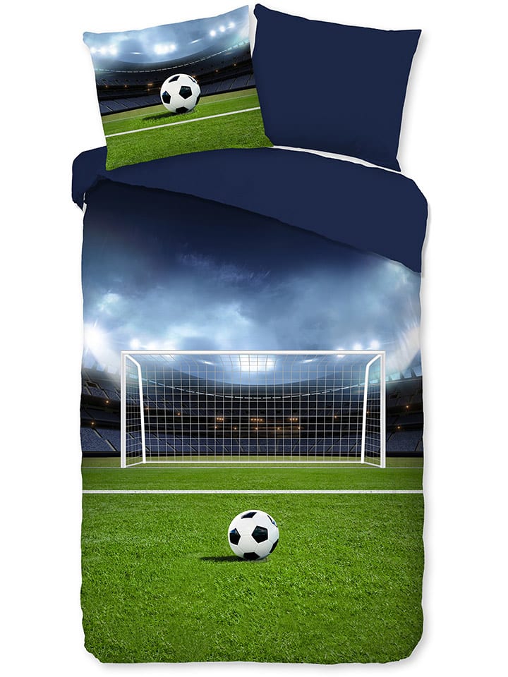 Pure Komplet pościeli "Jasper" w kolorze granatowo-zielonym z mikrofibry rozmiar: 135x200 cm