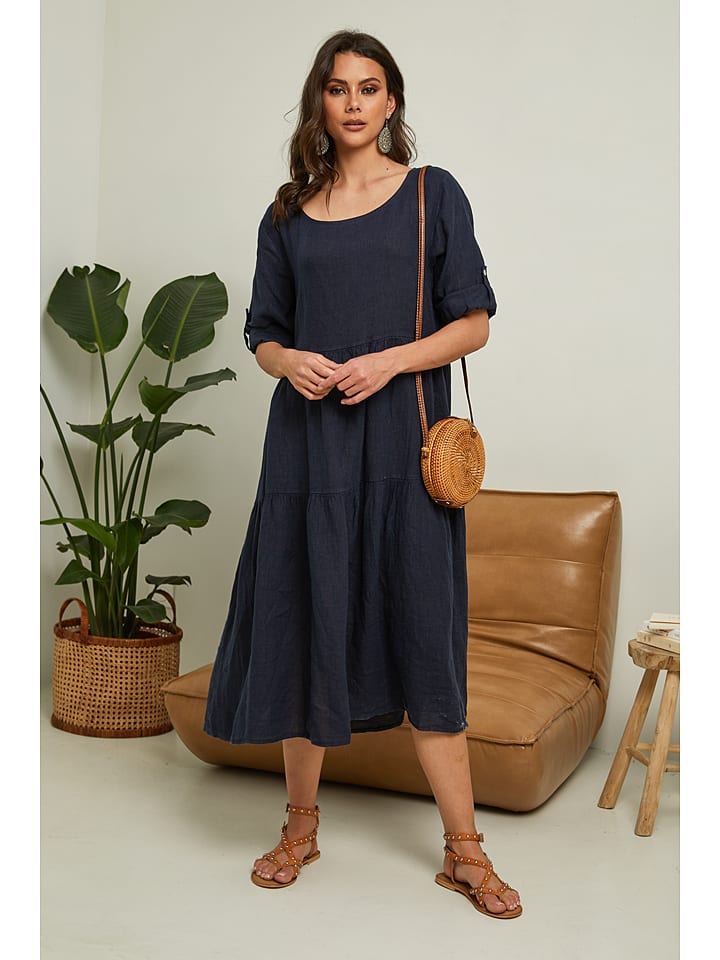 Fleur de Lin Lniana sukienka "Lantana" w kolorze granatowym rozmiar: XL
