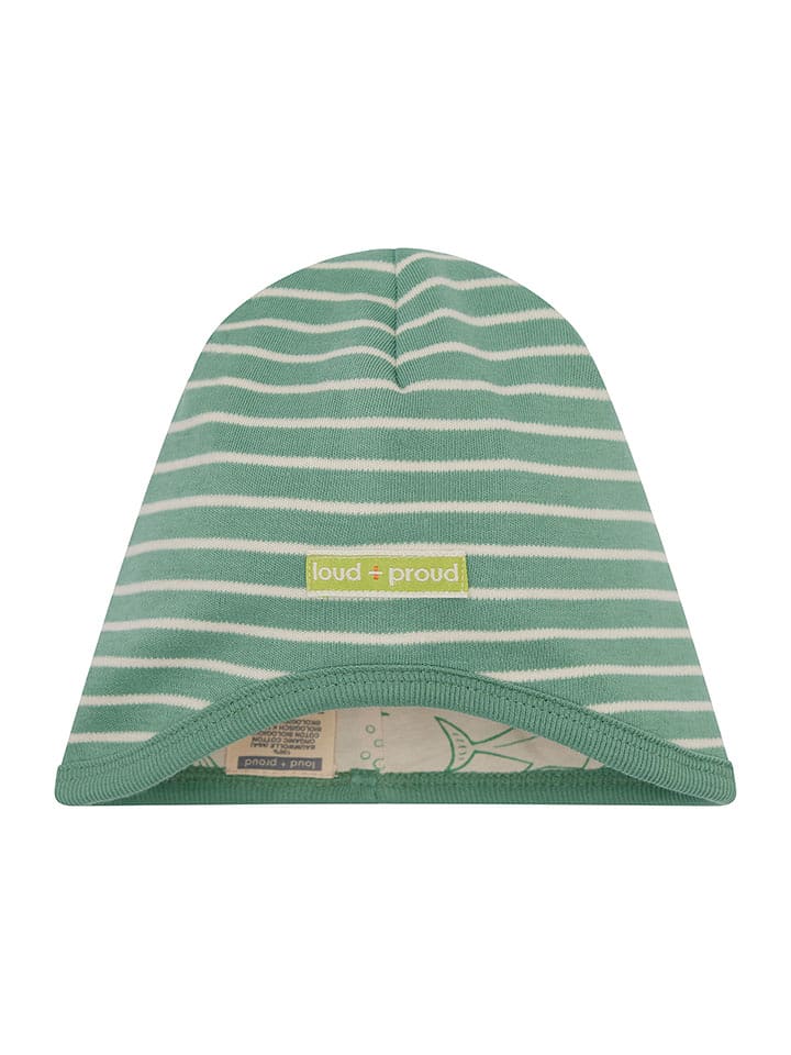 loud + proud Dwustronna czapka beanie w kolorze zielono-kremowym rozmiar: 110/116