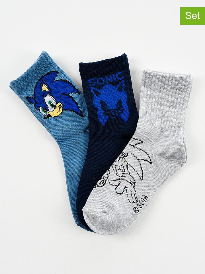 Sonic Skarpety (3 pary) "Sonic Modern" w kolorze jasnoszarym, granatowym i niebieskim rozmiar: 23-26