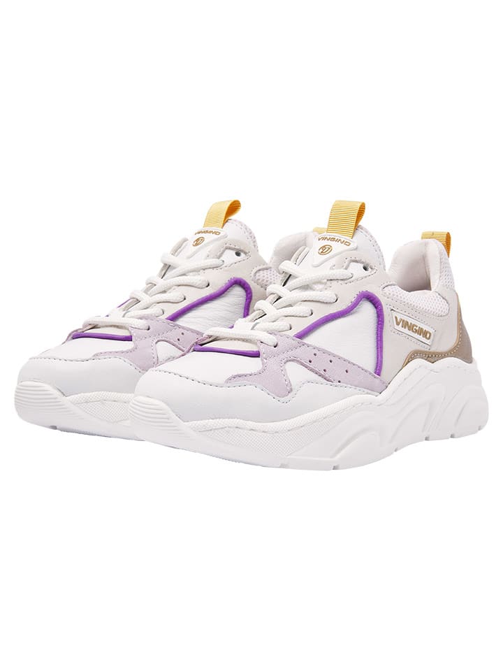 Vingino Skórzane sneakersy "Olivia" w kolorze złoto-biało-fioletowym rozmiar: 34