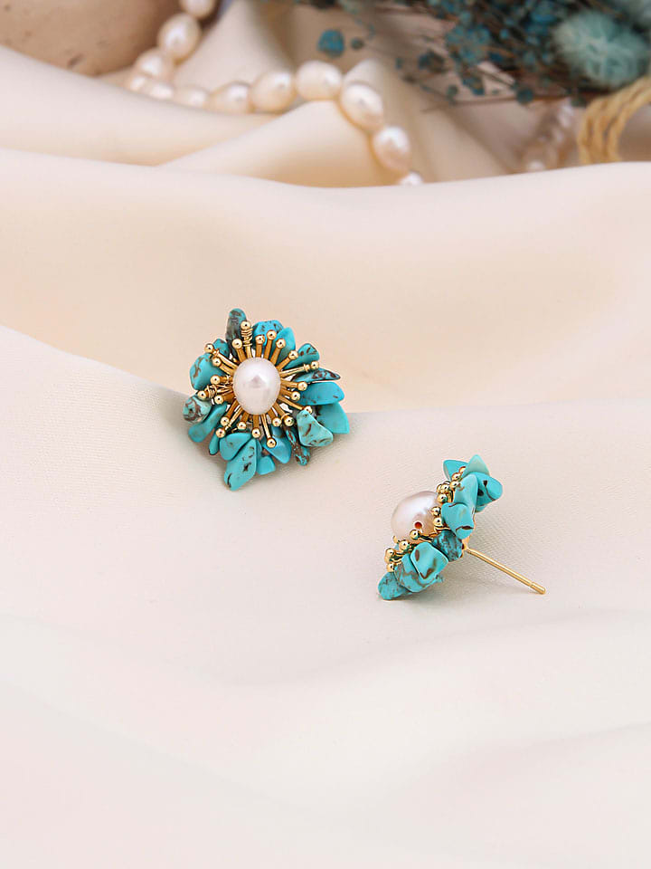 Pierres de Jade Pozłacane kolczyki-wkrętki z perłami i turkusami rozmiar: onesize