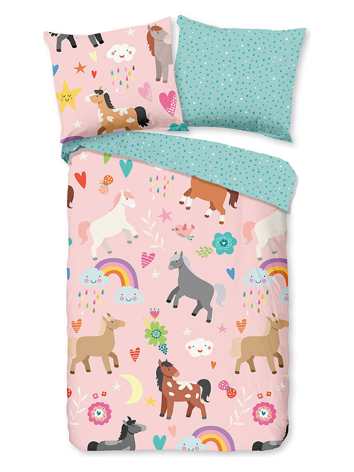 Good Morning Komplet pościeli "Horses" w kolorze jasnoróżowym ze wzorem rozmiar: 140x220 cm
