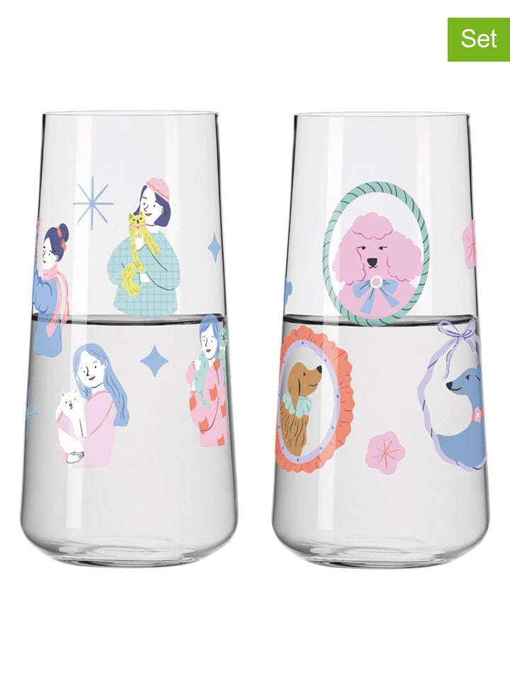 RITZENHOFF Szklanki (2 szt.) "Petfluencer" w kolorze jasnoróżowo-błękitnym - 600 ml rozmiar: onesize