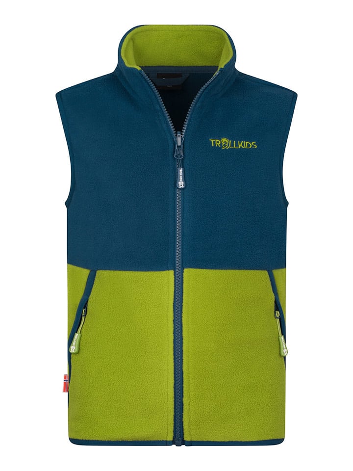 Trollkids Kamizelka polarowa "Kjerag" w kolorze niebiesko-zielonym rozmiar: 140