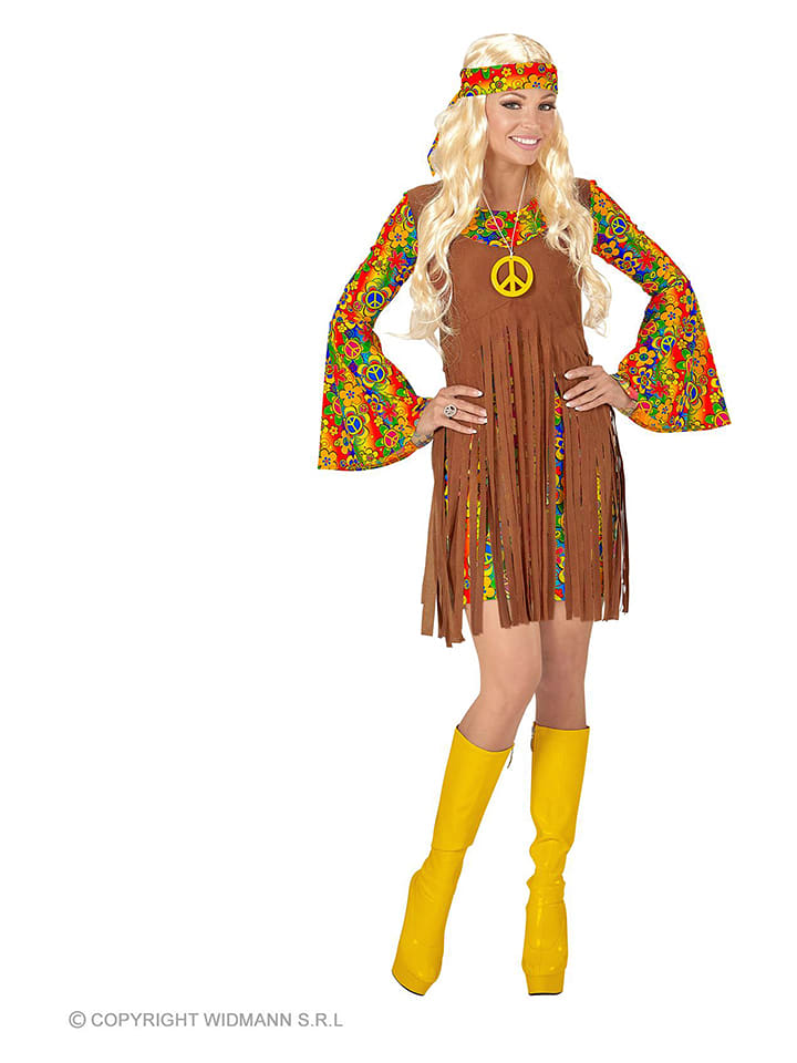 Carnival Party 3-częściowy kostium "Hippie" w kolorze jasnobrązowym ze wzorem rozmiar: 3XL