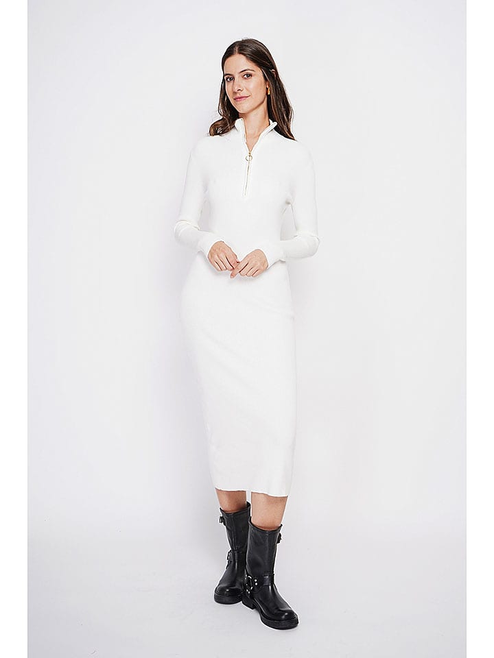 ASSUILI Sukienka dzianinowa w kolorze białym rozmiar: 42