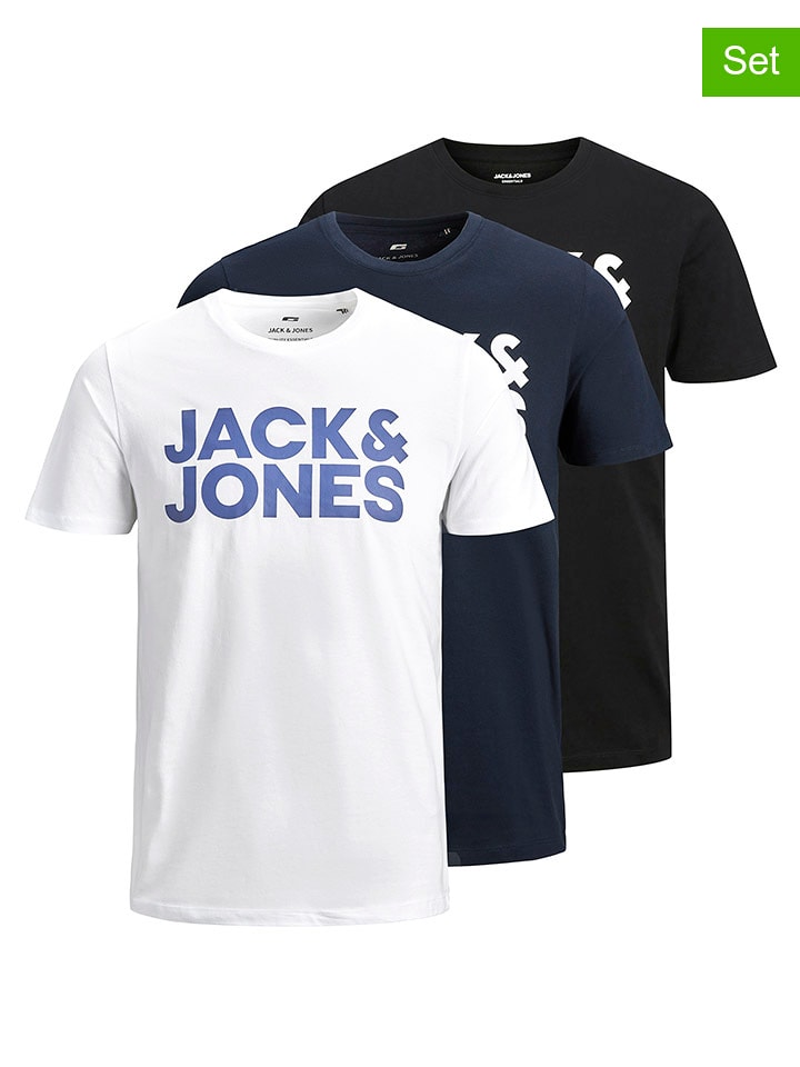 Jack & Jones Koszulki (3 szt.) "Jjecorp" w kolorze granatowo-biało-czarnym rozmiar: M