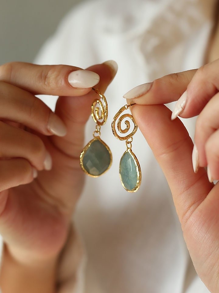 Pierres de Jade Pozłacane kolczyki-wkrętki z amazonitami rozmiar: onesize