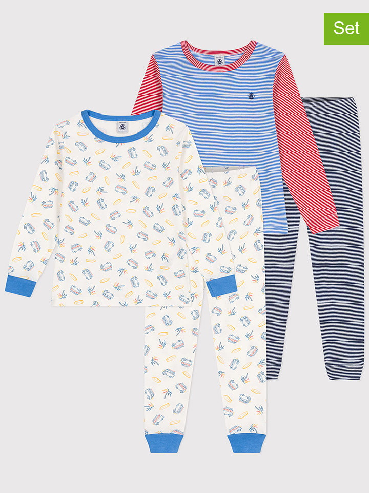 PETIT BATEAU Piżamy (2 szt.) w kolorze biało-błękitno-różowym rozmiar: 86