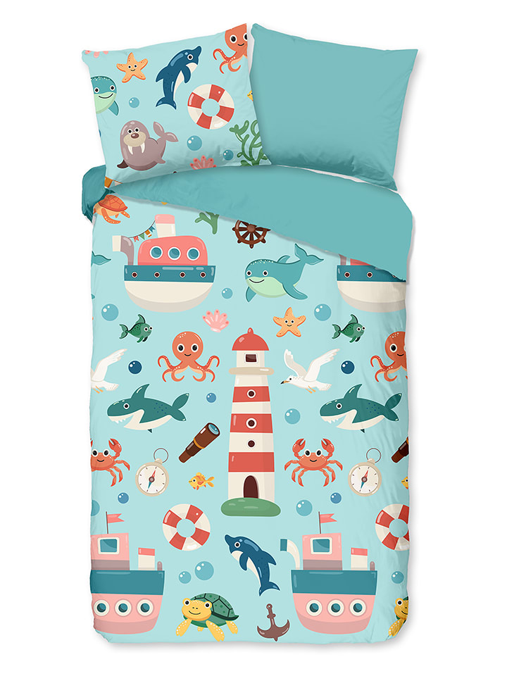 Pure Komplet pościeli "Sailor" w kolorze turkusowym z mikrofibry rozmiar: 135x200 cm